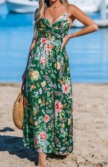 NWT Cupshe Women&rsquo;s Long Green Floral Size Small Back Tie Dress