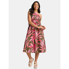 Time and Tru Women&rsquo;s One Shoulder Cotton Midi Dress U pick Size Green Pink New