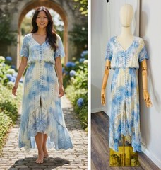 Young Fabulous & Broke Size S Costa Pastel Tie Dye Eyelet Hi Lo Maxi Dress