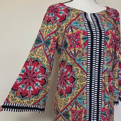Laundry By Shelli Segal 8 Vibrant Lined Shift Dress Tunic 3/4 Bell Sleeve