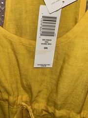 Eileen Fisher Yellow Organic Spring Linen Drawstring Tank Racerback Dress S NWT