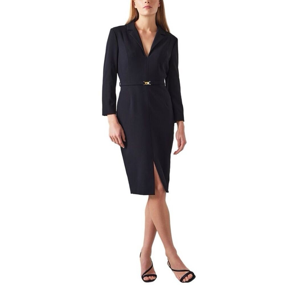 LK Bennett Frankie Fitted Dress 6 EU 38 Belted Long Sleeve Navy Modern NWT $400