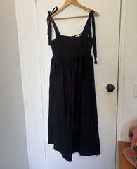 Ali Golden Black Solid Square Neck Tie-Strap A-Line Midi Dress Womens S