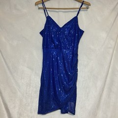 NWT D&M Spaghetti Strap Blue Sequin Mini Dress Size L Y2K Holiday Party Cocktail