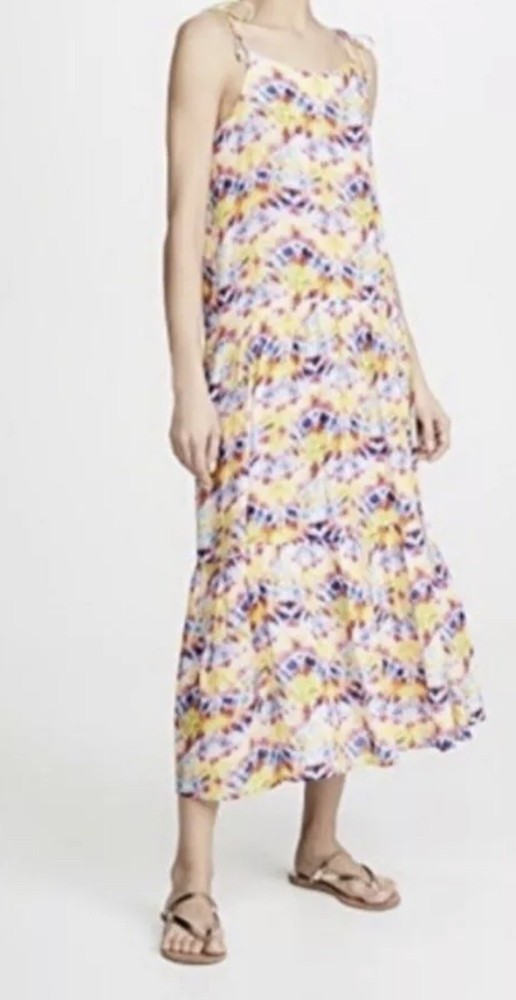 Playa Lucila Maxi Dress Pink Green Purple Tie-Dye Style Spaghetti Strap XS 0721