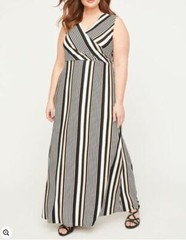 Catherines Plus NEUTRAL STRIPE Desert Springs Wrap Maxi Dress 3X 26/28