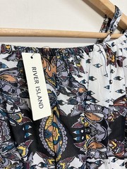River Island Dress Size UK 10 Black Multi Print Off Shoulder Party BNWT RRP £38