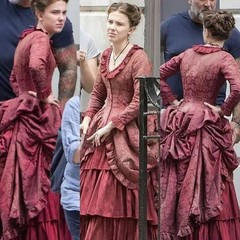 Cosplay Costume Victorian 1880s Red Ball Gown Enola Holmes Red Bustle Victorian