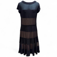 R&M Richards Women’s 12 Navy Solid Scoop Neck Cap Sleeve Sheer Mesh Midi Dress