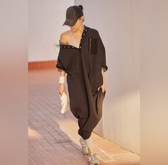 Free People Movement Block Party Sweat Oversized Maxi Dress in Black Women Small