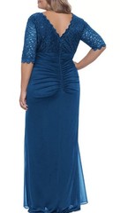 Betsy & Adam Woman’s Plus Size Ruched V-Neck Gown-Peacock, Size-22W