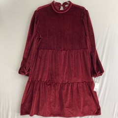 New Ophelia Roe Velvet Tiered Dress size XL Burgundy Stretch Mock Neck Evening