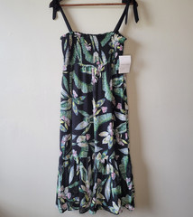 Stella & Dot Lizzie Botanical Tropical Dress Black/Green Size Large New