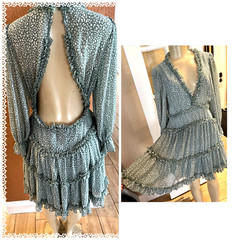 Saints + Secrets Dress Ruffle Back Cut Out Low Cut Boho Flare Dress Sz L b13
