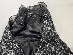 Basix II Nylon Dress 6 Black Silver Sequin Tulle Fit Flare Party Cocktail Skater