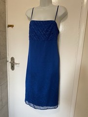 Vintage St Michael Electric Blue Beaded Chiffon Slip Dress Size 8,10,12