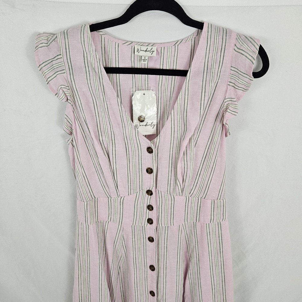 Wonderly Prairie Maxi Dress Boho Pink Striped Linen Women&rsquo;s Small NWT