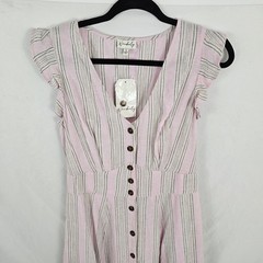 Wonderly Prairie Maxi Dress Boho Pink Striped Linen Women&rsquo;s Small NWT