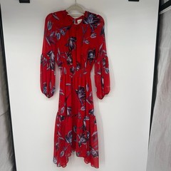 Misa Anthropologie Simone Floral Dress Women&rsquo;s Size M Red Midi Sheer Viscose