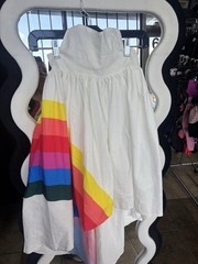 Oopsie Daisy Women’s L A-Line Strapless Midi Dress White Rainbow Layered