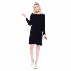 Vtg 80s 90s Black Cable-Knit Minimalist Goth Grunge Drop Waist Sweater Dress M