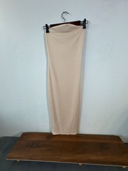 Leith Beige Ribbed Strapless Bodycon Midi Dress