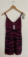 NWT Alythea Body Con + Black Strips Wrap Sexy Club Mini Dress Wine/Black S New