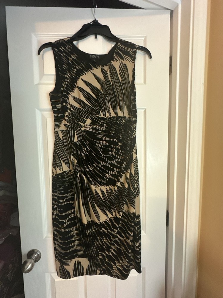 Enfocus Studio Size 14 Sleeveless Abstract Palm Print Faux Wrap Sheath Dress
