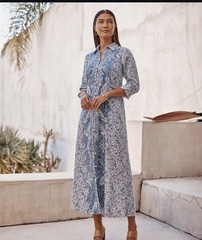 JJill Womens Blue Paisley Full Button Shirtdress Sz. L