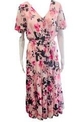 NWT Kasper Flutter Sleeve MiDI Dress Pink Floral Layers Size PM 8-10 Boho Fairy
