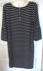 White House Black Market Sz M Navy White Striped Rayon Knit Dress Rear Zipper