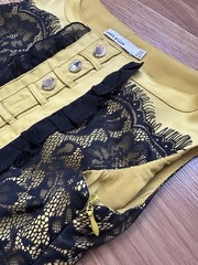 Karen Millen Mustard Yellow Black Lace Overlay Sleeveless Sheath Dress UK 8 US 4