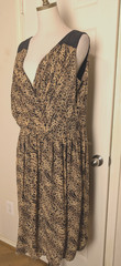 Adrianna Papell Size 16W Cheetah Print 100% Silk Cross Over Dress Balloon Hem