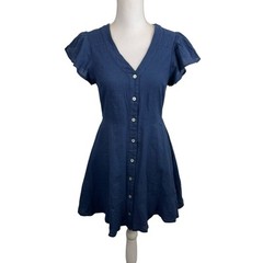 Lulus Size Medium Daytime Dreamer Navy Button Mini Dress Boho Western New