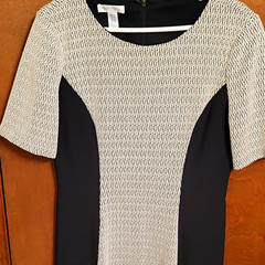 London Times Women’s Black & White Herringbone Sheath Dress, Stretch, 12 Regular