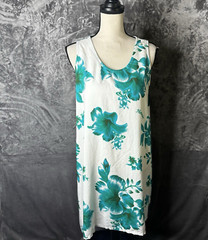 Aloha Fashion Tank Dress One Size White Blue Floral Print Tropical Beach Popover