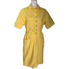 La Costa Spa Dress Vintage Womens Yellow Denim Elastic Waist Zipper Cotton