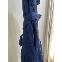 SHE + SKY Navy Linen Blend Button Front Tie Waist Shirt Dress Size L NWT