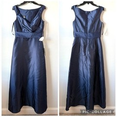 Alfred Sung D811S Off The Shoulder Draped Maxi Dress Midnight Navy 8