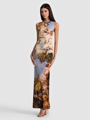 ALICE & OLIVIA (10)DELORA RENAISSANCE FAIR OPEN BACK SL MAXI DRESS NWT MSRP$550