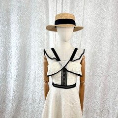 AQUA White Black Eyelet Lace Fit & Flare Dress Sleeveless Back Zip Contrast Trim