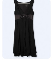 Connected Black A-Line V-Neck Dress Sash Buckle Sleeveless Knee Length Size 12