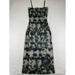 Zara Womens Large Green Tie Dye Ribbed Knit Bodycon Midi Slip Dress Sleeveless