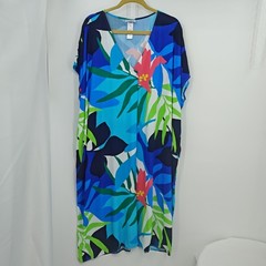 Tommy Bahama Kaftan Midi Dress Kimono Cover Up Sundress Large or XL Blue Print