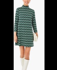 Tuckernuck Mod Ellie Dress Sz S Emerald Geometric Retro Knit Shift Luxe Preppy
