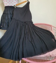 Silk Ruffled one shoulder Chiffon Flare Dress Fate Ojay Sz S Fog Black