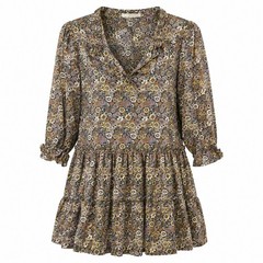 Rewind Floral Mini Dress Womens Small Boho Cottagecore Tiered V Neck 3/4 Sleeve