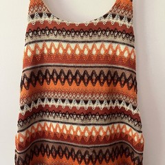 Knit Halter Bodycon Dress Small Brown Orange Zig Zag Scoop Neck Beachy Shein