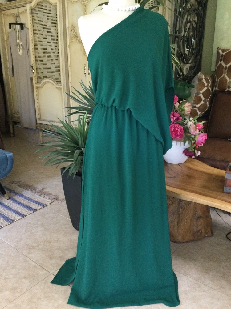 NWoT VICI 97% Polyester maxi one shoulder Lined Dress Emerald size M