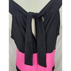 Blu Sage Womens Colorblock Sleeveless Tie Back Shift Dress Pink Black Peach M